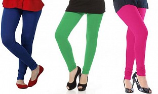 Cotton Royal Blue,Green and Pink Color Leggings Combo @ Rs617.00