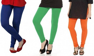 Cotton Royal Blue,Green and Orange Color Leggings Combo @ Rs617.00
