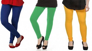 Cotton Royal Blue,Green and Yellow Color Leggings Combo @ Rs617.00