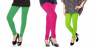 Cotton Green,Pink and Parrot Green Color Leggings Combo @ Rs617.00