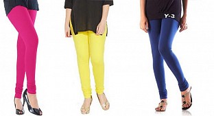 Cotton Pink,Light Yellow and Blue Color Leggings Combo @ Rs617.00
