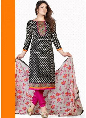 vandv New Black & Pink Pure Cotton Dress Material @ Rs1359.00