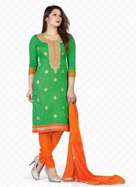 vandv New Green & Orange Pure Satin Dress Material @ Rs1359.00