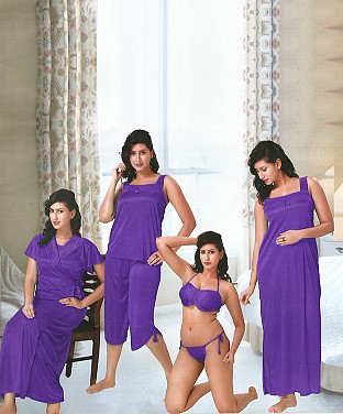 6-Piece Set Of Purple Satin Nightwear @ Rs1544.00