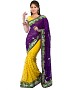 Beautiful Yellow and Purple Embroidery Chiffon Saree @ 46% OFF Rs 927.00 Only FREE Shipping + Extra Discount - Partywear Saree, Buy Partywear Saree Online, Chiffon saree, Deginer Saree, Buy Deginer Saree,  online Sabse Sasta in India - Sarees for Women - 8094/20160328