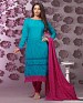 Thankar Latest Designer Heavy Blue and Dark Pink Embroidery Straight Suit @ 31% OFF Rs 1421.00 Only FREE Shipping + Extra Discount - Cotton, Buy Cotton Online, Semi-stitched, Straight suit, Buy Straight suit,  online Sabse Sasta in India -  for  - 3262/20150925