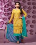Thankar Latest Designer Heavy Yellow and Aqua Embroidery Straight Suit @ 31% OFF Rs 1421.00 Only FREE Shipping + Extra Discount - Cotton, Buy Cotton Online, Semi-stitched, Straight suit, Buy Straight suit,  online Sabse Sasta in India -  for  - 3267/20150925