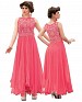 Pink Soft Net Embroidered Partywear Gown @ 35% OFF Rs 1175.00 Only FREE Shipping + Extra Discount - Net Gown, Buy Net Gown Online, Embroidered patch work, Soft Net Designer gown, Buy Soft Net Designer gown,  online Sabse Sasta in India - Gown for Women - 5932/20160111