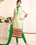 Fancy offwhite green salwar suit @ 58% OFF Rs 1050.00 Only FREE Shipping + Extra Discount - Chanderi, Buy Chanderi Online, Semi-stitched, Straight suit, Buy Straight suit,  online Sabse Sasta in India - Salwar Suit for Women - 3136/20150925