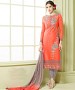 ORANGE & GREY EMBROIDERED HEAVY CHANDERI STRAIGHT SUIT @ 31% OFF Rs 1297.00 Only FREE Shipping + Extra Discount - designer suit, Buy designer suit Online, STRAIGHT SUIT, chanderi suit, Buy chanderi suit,  online Sabse Sasta in India - Salwar Suit for Women - 9099/20160505