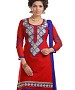 Red And Blue Chanderi Cotton Embroidered Party Wear Unstitched Dress @ 46% OFF Rs 1025.00 Only FREE Shipping + Extra Discount - Chanderi Cotton Suit, Buy Chanderi Cotton Suit Online, unstich Suit, Straight suit, Buy Straight suit,  online Sabse Sasta in India - Dress Materials for Women - 6673/20160229