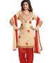 Beige And Red Chanderi Cotton Embroidered Party Wear Unstitched Dress @ 46% OFF Rs 1025.00 Only FREE Shipping + Extra Discount - Chanderi Cotton Suit, Buy Chanderi Cotton Suit Online, unstich Suit, Straight suit, Buy Straight suit,  online Sabse Sasta in India - Palazzo Pants for Women - 6676/20160229