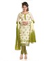 Cream And Mendi Green Cotton Embroidered Party Wear Unstitched Dress @ 47% OFF Rs 958.00 Only FREE Shipping + Extra Discount - Cotton Suit, Buy Cotton Suit Online, unstich Suit, Straight suit, Buy Straight suit,  online Sabse Sasta in India - Palazzo Pants for Women - 6660/20160229