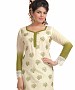 Cream And Mendi Green Cotton Embroidered Party Wear Unstitched Dress @ 47% OFF Rs 958.00 Only FREE Shipping + Extra Discount - Cotton Suit, Buy Cotton Suit Online, unstich Suit, Straight suit, Buy Straight suit,  online Sabse Sasta in India -  for  - 6660/20160229
