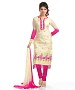 Cream And Rani Pink Glaze Embroidered Party Wear Unstitched Dress @ 46% OFF Rs 1025.00 Only FREE Shipping + Extra Discount - Cotton Suit, Buy Cotton Suit Online, unstich Suit, Straight suit, Buy Straight suit,  online Sabse Sasta in India - Dress Materials for Women - 6664/20160229