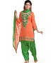 Orange And Green Cotton Embroidered Party Wear Unstitched Dress @ 47% OFF Rs 988.00 Only FREE Shipping + Extra Discount - Chanderi Cotton Suit, Buy Chanderi Cotton Suit Online, unstich Suit, Straight suit, Buy Straight suit,  online Sabse Sasta in India - Dress Materials for Women - 6680/20160229