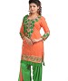 Orange And Green Cotton Embroidered Party Wear Unstitched Dress @ 47% OFF Rs 988.00 Only FREE Shipping + Extra Discount - Chanderi Cotton Suit, Buy Chanderi Cotton Suit Online, unstich Suit, Straight suit, Buy Straight suit,  online Sabse Sasta in India - Palazzo Pants for Women - 6680/20160229