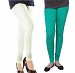 Cotton Off White and Rama Green Color Leggings Combo @ 31% OFF Rs 407.00 Only FREE Shipping + Extra Discount - Stylish legging, Buy Stylish legging Online, simple legging, Combo Deal, Buy Combo Deal,  online Sabse Sasta in India - Leggings for Women - 7041/20160318