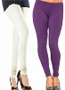 Cotton Off White and Purple Color Leggings Combo @ 31% OFF Rs 407.00 Only FREE Shipping + Extra Discount - Stylish legging, Buy Stylish legging Online, simple legging, Combo Deal, Buy Combo Deal,  online Sabse Sasta in India - Leggings for Women - 7051/20160318