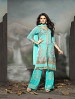 THANKAR LATEST EMBROIDERED DESIGNER AQUA STRAIGHT SUIT @ 31% OFF Rs 1977.00 Only FREE Shipping + Extra Discount - Georgette, Buy Georgette Online, Semi-stitched, palazzo Style Suit, Buy palazzo Style Suit,  online Sabse Sasta in India -  for  - 3351/20150925