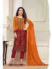 THANKAR NEW DESIGNER ORANGE AND MAROON STRAIGHT PLAZO SUIT @ 31% OFF Rs 2409.00 Only FREE Shipping + Extra Discount - Suit, Buy Suit Online, Santoon, Faux Georgette, Buy Faux Georgette,  online Sabse Sasta in India -  for  - 3420/20150925