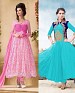 THANKAR COMBO ONE PINK ANARKALI SUIT AND SKY DESIGNER ANARKALI SUIT @ 31% OFF Rs 1977.00 Only FREE Shipping + Extra Discount - Santoon, Buy Santoon Online, Anarkali Suits, Chiffon, Buy Chiffon,  online Sabse Sasta in India - Semi Stitched Anarkali Style Suits for Women - 3495/20150925