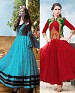 THANKAR COMBO ONE SKY ANARKALI SUIT AND RED DESIGNER ANARKALI SUIT @ 31% OFF Rs 1977.00 Only FREE Shipping + Extra Discount - Santoon, Buy Santoon Online, Anarkali Suits, Chiffon, Buy Chiffon,  online Sabse Sasta in India - Semi Stitched Anarkali Style Suits for Women - 3499/20150925