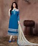 THANKAR SKY AND WHITE LONG SLEEVE STRAIGHT SUIT @ 31% OFF Rs 1235.00 Only FREE Shipping + Extra Discount - Suit, Buy Suit Online, Semi Stitched, CHANDERI, Buy CHANDERI,  online Sabse Sasta in India -  for  - 5335/20151209