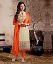 THANKAR CREAM AND ORANGE LONG SLEEVE STRAIGHT SUIT @ 31% OFF Rs 1235.00 Only FREE Shipping + Extra Discount - Suit, Buy Suit Online, Semi Stitched, Santoon, Buy Santoon,  online Sabse Sasta in India -  for  - 5336/20151209