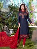 Thankar Cotton Embroidered Designer Navy Blue Straight Suits @ 31% OFF Rs 1050.00 Only FREE Shipping + Extra Discount - Cotton Suit, Buy Cotton Suit Online, Semi-stitched Suit, Straight suit, Buy Straight suit,  online Sabse Sasta in India - Salwar Suit for Women - 6060/20160114