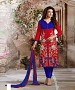 Designer Red And Blue Straight Suit @ 31% OFF Rs 1112.00 Only FREE Shipping + Extra Discount - Cotton Suit, Buy Cotton Suit Online, Straight Salwar Suit, Semi Stiched Suit, Buy Semi Stiched Suit,  online Sabse Sasta in India - Salwar Suit for Women - 8993/20160505