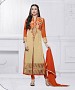 CREAM & ORANGE EMBROIDERED FAUX GEORGETTE STRAIGHT SUIT @ 31% OFF Rs 2100.00 Only FREE Shipping + Extra Discount - chanderi, Buy chanderi Online, STRAIGHT SUIT, partywear suit, Buy partywear suit,  online Sabse Sasta in India - Salwar Suit for Women - 9085/20160505