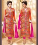 ORANGE & PINK EMBROIDERED GEORGETTE STRAIGHT SUIT @ 31% OFF Rs 1915.00 Only FREE Shipping + Extra Discount - Georgette Suits, Buy Georgette Suits Online, Straight Salwar Suit, Semi Stiched Suit, Buy Semi Stiched Suit,  online Sabse Sasta in India -  for  - 9346/20160520