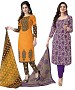 COMBO ONE ORANGE & BLACK PRINTED DRESS MATERIAL AND PURPLE & BEIGE POLLYCOTTON PRINTED DRESS MATERIAL @ 41% OFF Rs 1050.00 Only FREE Shipping + Extra Discount - Printed Suit, Buy Printed Suit Online, Poly Cotton, STRAIGHT SUIT, Buy STRAIGHT SUIT,  online Sabse Sasta in India - Salwar Suit for Women - 9732/20160520