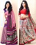 THANKAR COMBO ONE RED PRINTED SAREE AND PURPLE PRINTED SAREE @ 31% OFF Rs 1977.00 Only FREE Shipping + Extra Discount - Saree, Buy Saree Online, Purple, Crepe, Buy Crepe,  online Sabse Sasta in India - Sarees for Women - 3654/20150925