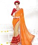 ORANGE AND CREAM HEAVY GEORGETTE DESIGNER SAREE @ 31% OFF Rs 2100.00 Only FREE Shipping + Extra Discount - Designer Saree, Buy Designer Saree Online, Printed Saree, Pure Georgette Saree, Buy Pure Georgette Saree,  online Sabse Sasta in India - Sarees for Women - 9435/20160520