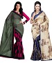 COMBO ONE PINK & GREY PRINTED SAREE AND BLUE & CREAM PRINTED SAREE @ 31% OFF Rs 926.00 Only FREE Shipping + Extra Discount - BHAGALPURI SILK, Buy BHAGALPURI SILK Online, Designer Saree, Partywear saree, Buy Partywear saree,  online Sabse Sasta in India - Sarees for Women - 9588/20160520
