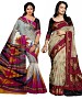 COMBO ONE MULTY PRINTED SAREE AND MAROON & CREAM PRINTED SAREE @ 31% OFF Rs 926.00 Only FREE Shipping + Extra Discount - BHAGALPURI SILK, Buy BHAGALPURI SILK Online, Designer Saree, Partywear saree, Buy Partywear saree,  online Sabse Sasta in India - Combo Offer for Women - 9589/20160520