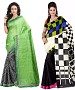 COMBO ONE OLIVE GREEN & BLACK PRINTED SAREE AND MULTY PRINTED SAREE @ 31% OFF Rs 926.00 Only FREE Shipping + Extra Discount - BHAGALPURI SILK, Buy BHAGALPURI SILK Online, Designer Saree, Combo Deal, Buy Combo Deal,  online Sabse Sasta in India - Sarees for Women - 9603/20160520