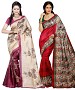 COMBO ONE MAROON & CREAM PRINTED SAREE AND RED & MULTY PRINTED SAREE @ 31% OFF Rs 926.00 Only FREE Shipping + Extra Discount - BHAGALPURI SILK, Buy BHAGALPURI SILK Online, Designer Saree, Combo Deal, Buy Combo Deal,  online Sabse Sasta in India - Sarees for Women - 9607/20160520