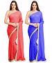 COMBO ONE RED PLAIN SAREE AND BLUE PLAIN SAREE @ 31% OFF Rs 1112.00 Only FREE Shipping + Extra Discount - Georgette Saree, Buy Georgette Saree Online, Designer Saree, Combo Deal, Buy Combo Deal,  online Sabse Sasta in India - Sarees for Women - 9616/20160520