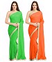 COMBO ONE GREEN PLAIN SAREE AND ORANGE PLAIN SAREE @ 31% OFF Rs 1112.00 Only FREE Shipping + Extra Discount - Georgette Saree, Buy Georgette Saree Online, Designer Saree, Combo Deal, Buy Combo Deal,  online Sabse Sasta in India - Sarees for Women - 9617/20160520