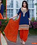 EMBROIDERED NAVY AND ORANGE PATIYALA STYLE SALWAR KAMEEZ @ 31% OFF Rs 1482.00 Only FREE Shipping + Extra Discount - Cotton Suit, Buy Cotton Suit Online, Patiala Suit, Semi Stiched Suit, Buy Semi Stiched Suit,  online Sabse Sasta in India - Salwar Suit for Women - 9352/20160520