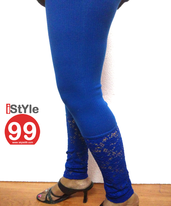 Stretchable Lace/Net bottom leggings - Blue @ 59% OFF Rs 360.00